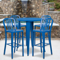 Flash Furniture CH-51090BH-4-30VRT-BL-GG 30" Round Metal Bar Table Set in Blue